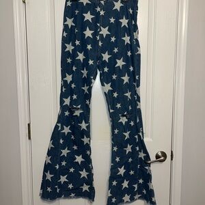 Kids Blue Star-Patterned Flared Bottoms